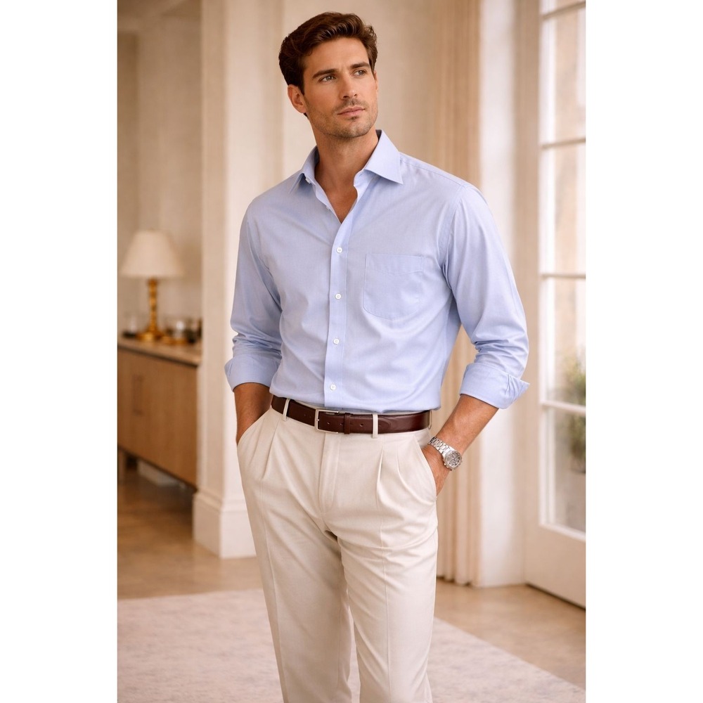 BROOKS BROTHERS 1818 Madison Dress Shirt Blue Classic Fit 100% Cotton 17.5